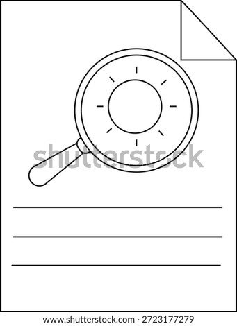 A drawing of a magnifying glass looking at a document with three lines of text