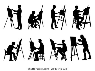 Drawing male artist silhouettes vector illustration set