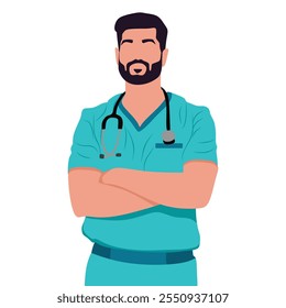 a drawing of a male doctor surgeon with stethoscope vector illustration with white background