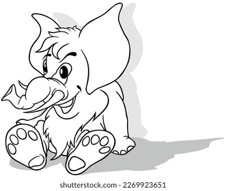 Drawing of a Mammoth Sitting on the Ground - Cartoon Illustration Isolated on White Background, Vector