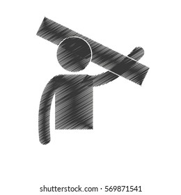 drawing man carrying tool work figure pictogram vector illustration eps 10