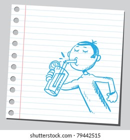 Drawing of a man drinking cocktail