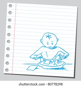 Dibujo de un hombre desayunando
