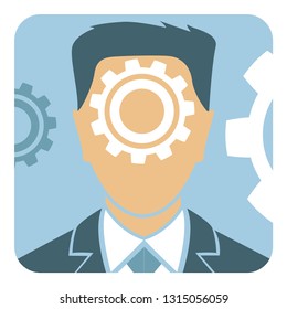 drawing of a man with a gear wheel