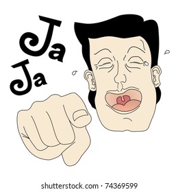 Drawing of a man laughing while pointing with his hand