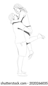 Drawing of a man lifting up a person, isolated on white background.