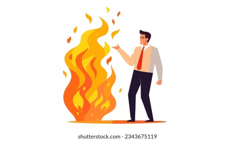 Drawing a man near a burning flame minimalism vector