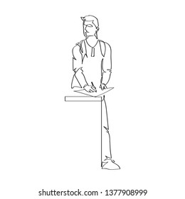 Drawing man. One line vector drawing.
