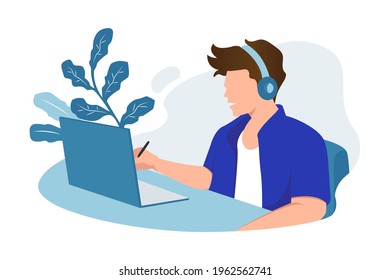 Drawing man online education sketch illustration black on white line