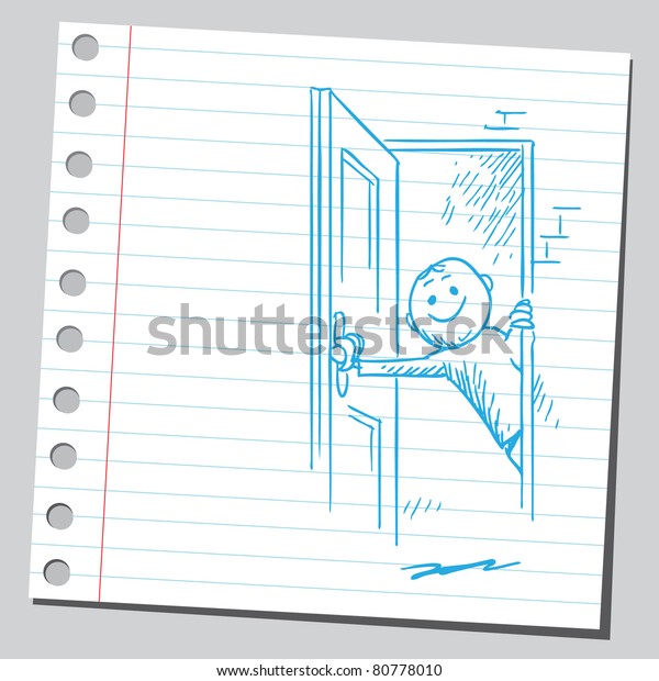 Drawing Man Opening Door Stock Vector (Royalty Free) 80778010