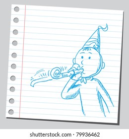 Drawing of a man with "party whistle"