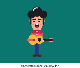 Drawing of a man playing guitar standing professionally on a beautiful background