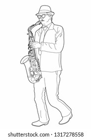 Drawing of a man playing the saxophone, EPS 10 file
