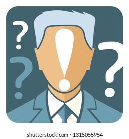 drawing of a man with questions and exclamation mark