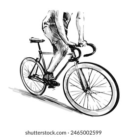 Dibujo de un hombre montando la bicicleta de engranaje fijo en la calle