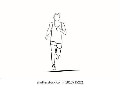 Drawing Of A Man Runner, White Background.