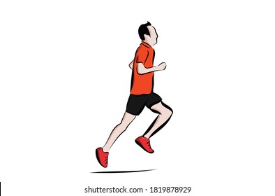 Drawing of a man runner, white background.
