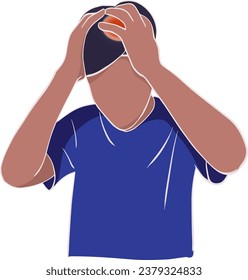 dibujo de un hombre con un dolor de cabeza severo. Ilustración del vector