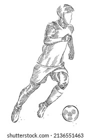 Dibujo de un jugador de fútbol dominando la pelota hecho de pinceladas de broche estilo boceto