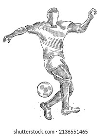 Dibujo de un jugador de fútbol dominando la pelota hecho de pinceladas de broche estilo boceto
