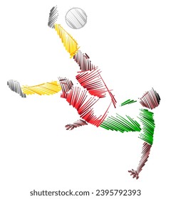 Dibujo de un jugador de fútbol dominando la pelota hecho de pinceladas de broche estilo boceto