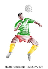 Drawing of man soccer player dominating the ball made from sketch-style brush strokes