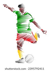Drawing of man soccer player dominating the ball made from sketch-style brush strokes