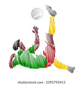 Drawing of man soccer player dominating the ball made from sketch-style brush strokes