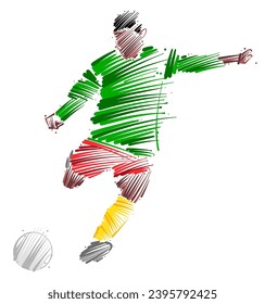 Drawing of man soccer player dominating the ball made from sketch-style brush strokes