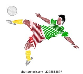 Drawing of man soccer player dominating the ball made from sketch-style brush strokes