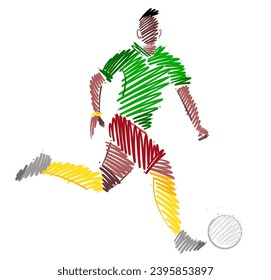 Dibujo de un jugador de fútbol dominando la pelota hecho de pinceladas de broche estilo boceto