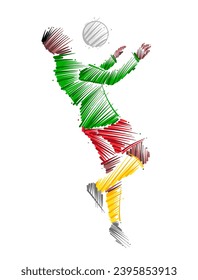 Drawing of man soccer player dominating the ball made from sketch-style brush strokes