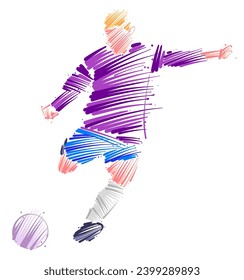Drawing of man soccer player dominating the ball made from sketch-style brush strokes