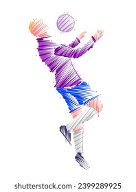 Drawing of man soccer player dominating the ball made from sketch-style brush strokes
