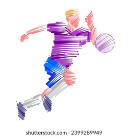 Drawing of man soccer player dominating the ball made from sketch-style brush strokes