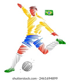 Drawing of man soccer player dominating the ball made from sketch-style brush strokes
