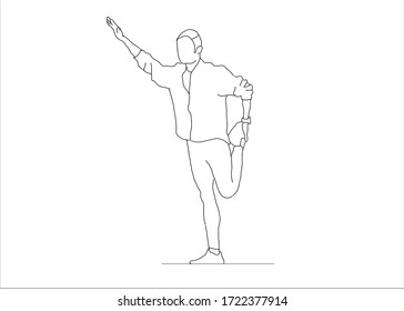 Drawing of a man stretching his body before exercising. White background.