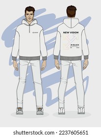 drawing of man wearing hoodie and pants