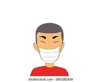 Drawing Man wearing a mask to prevent COVID19. 