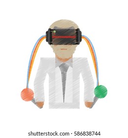 drawing man wearing vr goggles control vector illustration eps 10