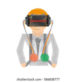 drawing man wearing vr goggles control vector illustration eps 10
