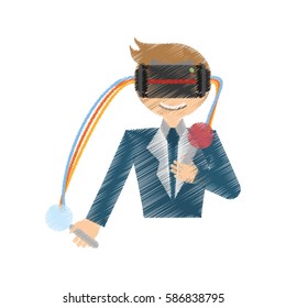 drawing man wearing vr goggles control vector illustration eps 10