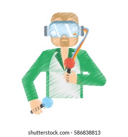 drawing man wearing vr goggles control vector illustration eps 10