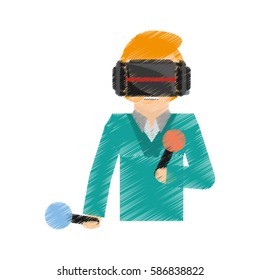 drawing man wearing vr goggles control vector illustration eps 10