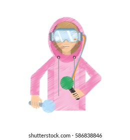 drawing man wearing vr goggles control vector illustration eps 10