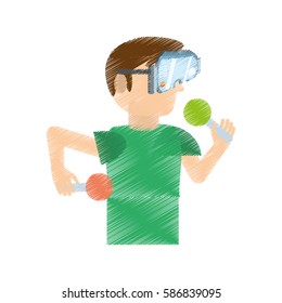 drawing man wearing vr goggles control vector illustration eps 10
