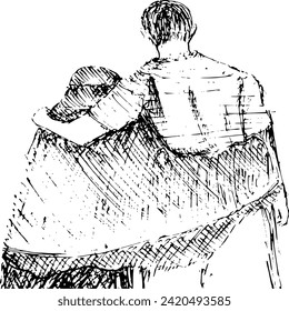 a drawing of a man and woman hugging