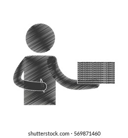 drawing man working papers pen figure pictogram vector illustration eps 10