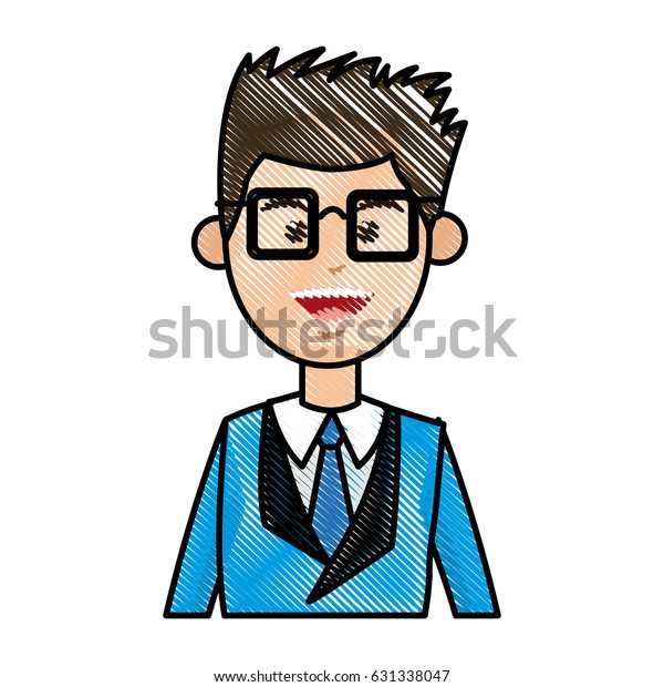 Drawing Man Young Blue Suit Tie Stock Vector Royalty Free 631338047