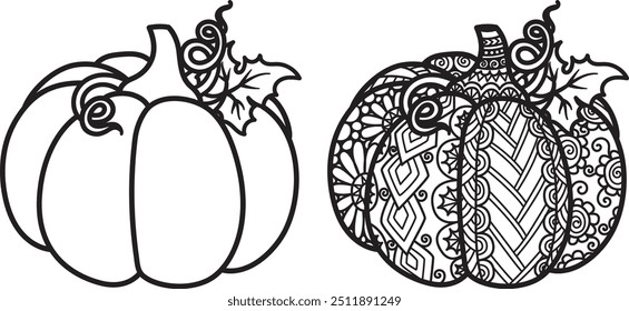 Dibujo de la calabaza del mandala para imprimir, grabado, corte de papel, corte láser, libro para colorear y así sucesivamente. Ilustración vectorial.